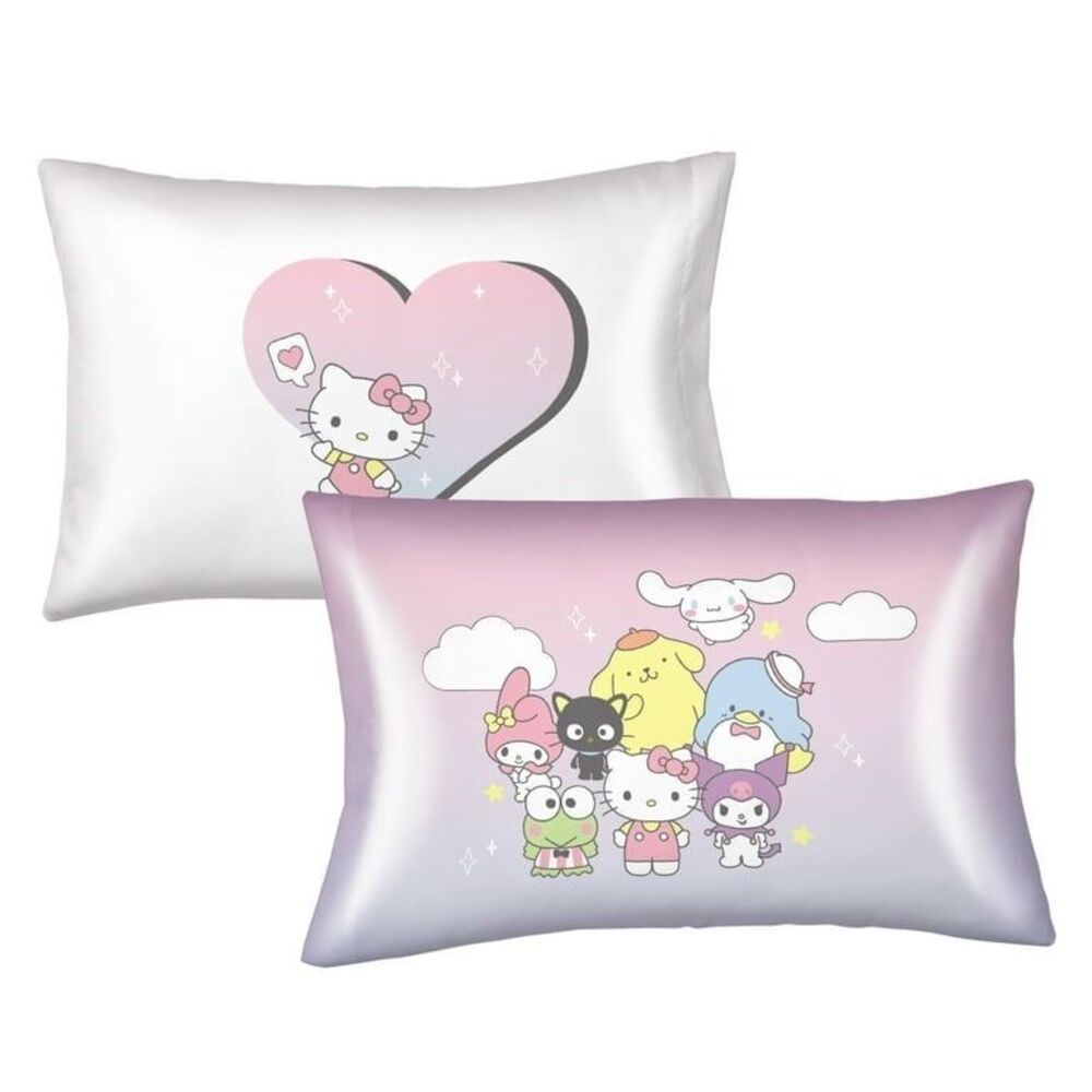 Sanrio Hello Kitty and Friends Pink White Reversible Silky Satin Pillowcase